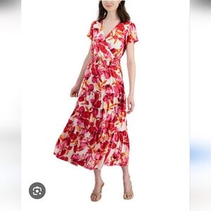 Red And Pink Floral Maxi Dress By Tins In LP